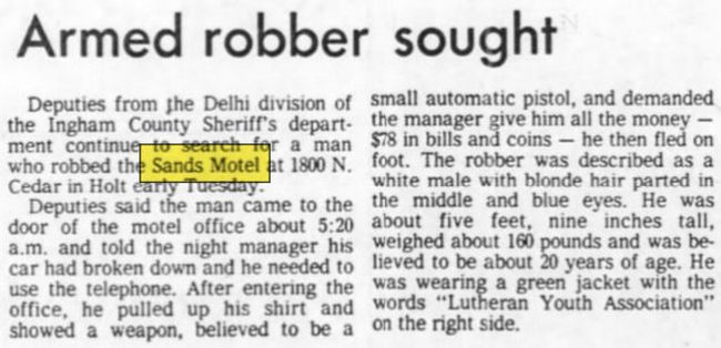 Sands Motel - Jul 1978 Article On Robbery